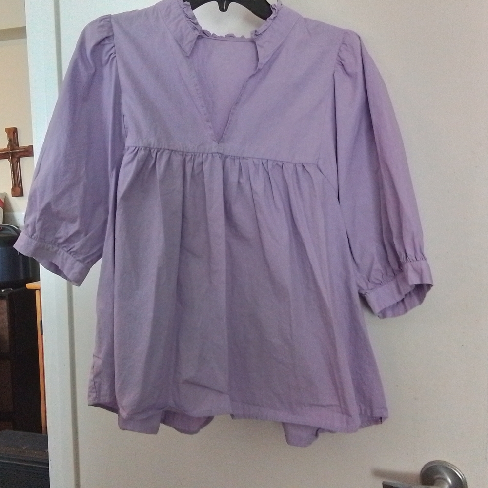 Lavender Blouse with Puff Sleeves